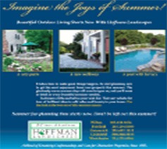 This image is an advertisement for Hoffmann, featuring luxurious residential outdoor spaces with lush landscaping, swimming pools, and a tagline suggesting a transformation into summer retreats.
