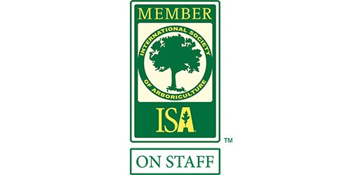 This image shows a logo for the International Society of Arboriculture (ISA) with the words "MEMBER" and "ON STAFF" indicating membership and employment status.