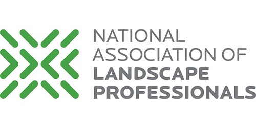 This is a logo featuring a green abstract emblem above the text "NATIONAL ASSOCIATION OF LANDSCAPE PROFESSIONALS" in gray, with a white background.